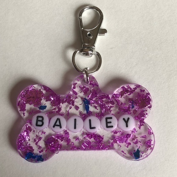 Hand Crafted Other - Handmade Pink Dog Tag: BAILEY, Cat Tag or Key Chain, pet charm